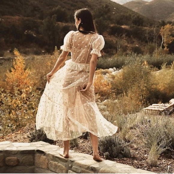 Doen Zelda Sheer Floral Maxi Dress in Faded Peach - Size XS - Picture 3 of 14